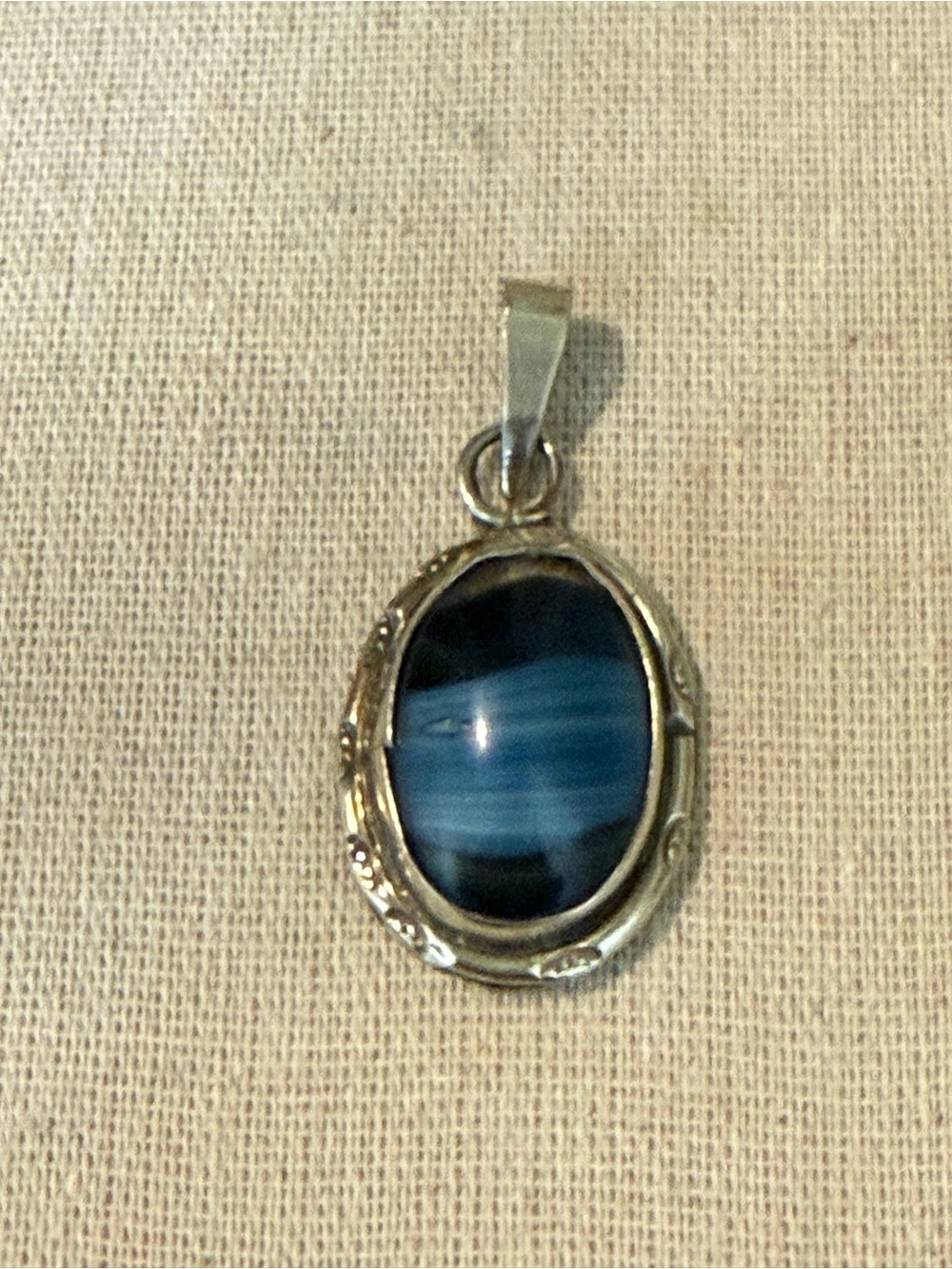 Vintage Sterling Silver 925 Blue Banded Agate Mexico Pendant